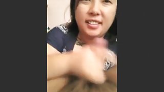 Chubby asian girl sucks off her bf's microdick pov