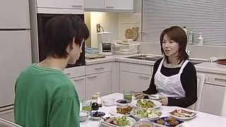 Japanese housekeeper does the dishes then works his cock