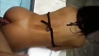 My friend fucks a latina slut anal doggystyle with condom next to the swimming pool