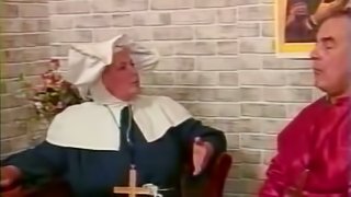 Naughty mature nun gets spanked by an old man indoors