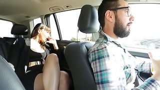 Dana DeArmond has a fun time in a back seat with a hot driver