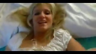 Slutty blonde fucks a rubber toy and a real cock