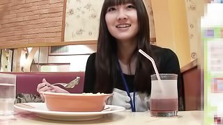 Young Asian cutie in public heads home for a meal